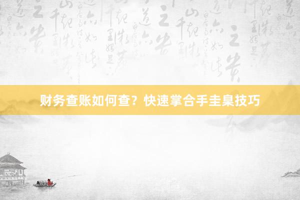 财务查账如何查？快速掌合手圭臬技巧